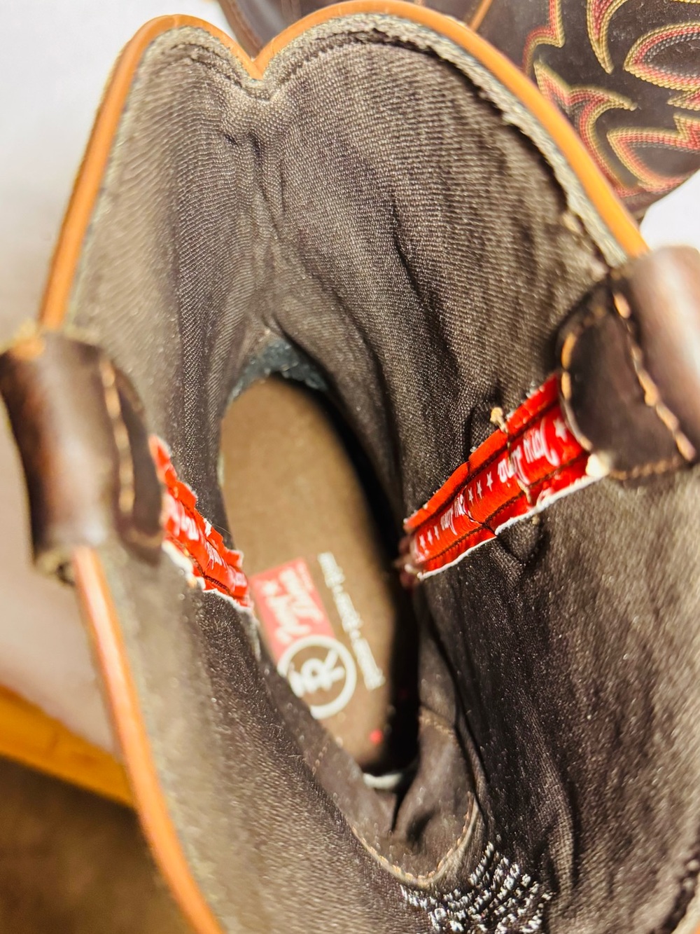 Men's Brown Leather Western Work Boots - Embroidered Shaft - Picture 4 of 11